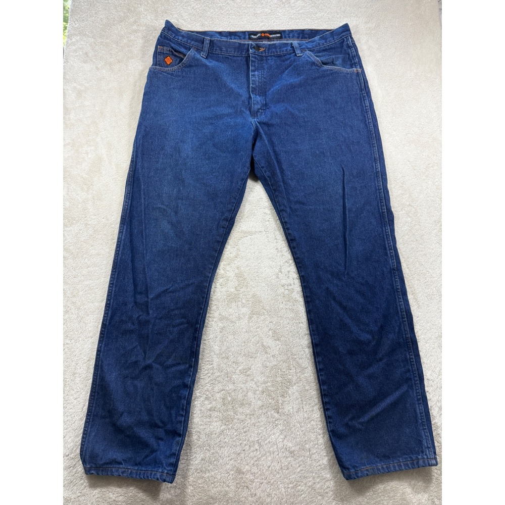 Wrangler‎ Mens FR Flame Resistant 47 Regular Fit Blue Jeans 42x32 Meas: 42x33.5